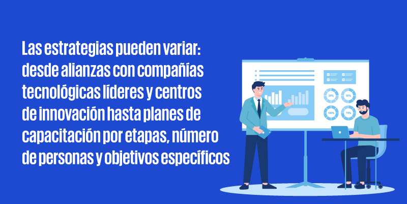 Las estrategias pueden variar: desde alianzas con compañías tecnológicas líderes y centros de innovación hasta planes de capacitación por etapas, número de personas y objetivos específicos